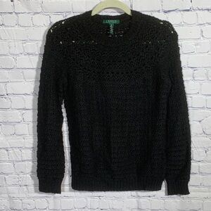 Lauren Ralph Lauren Womens Open Knit Crew Neck Sweater Black M Layer Whimsigoth